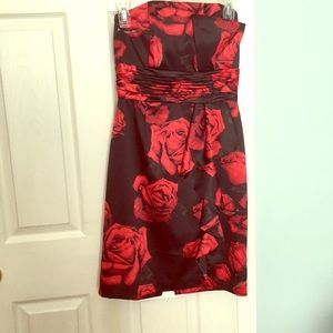 Strapless dress- black with red rose pattern